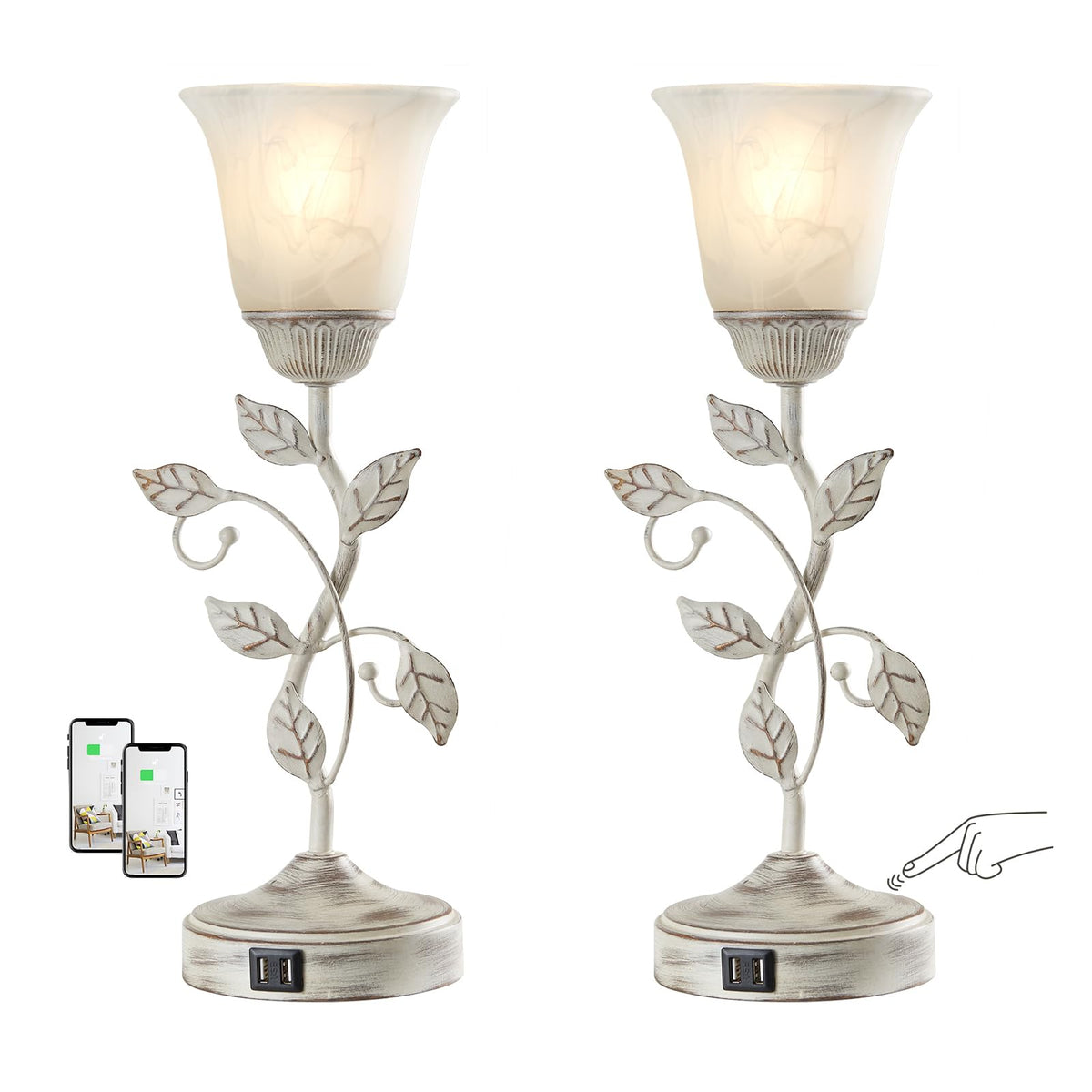 RORIANO rustic leaf table lamp set adds vintage charm to living spaces.