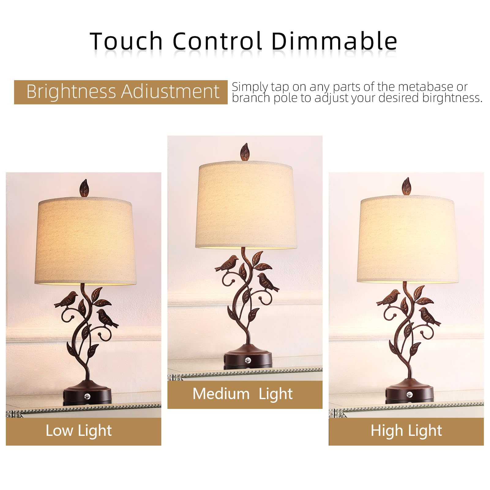RORIANO vintage bronze leaf design lamp enhances bedroom decor.