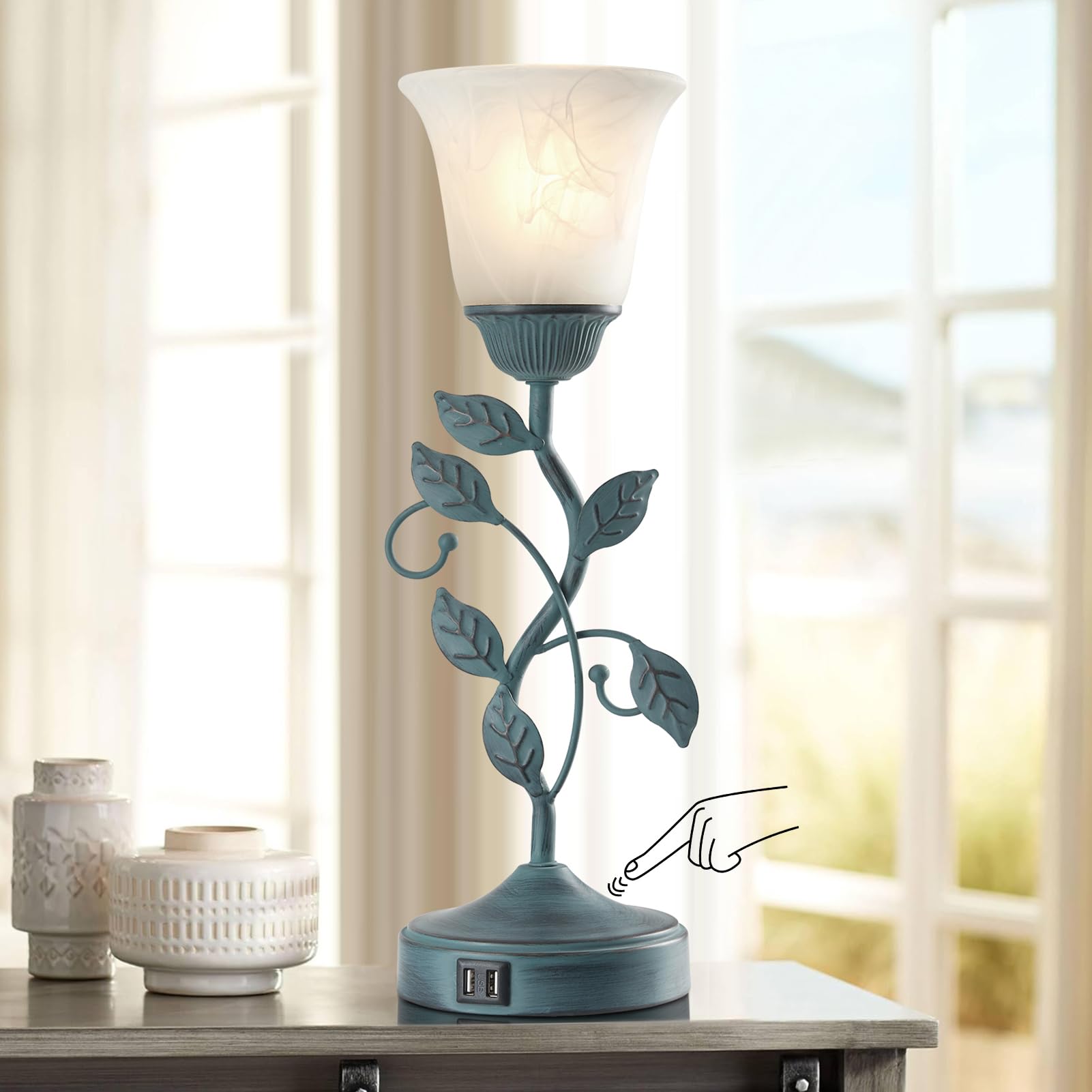RORIANO vintage leaf table lamp shade creates a warm glow and focal point.