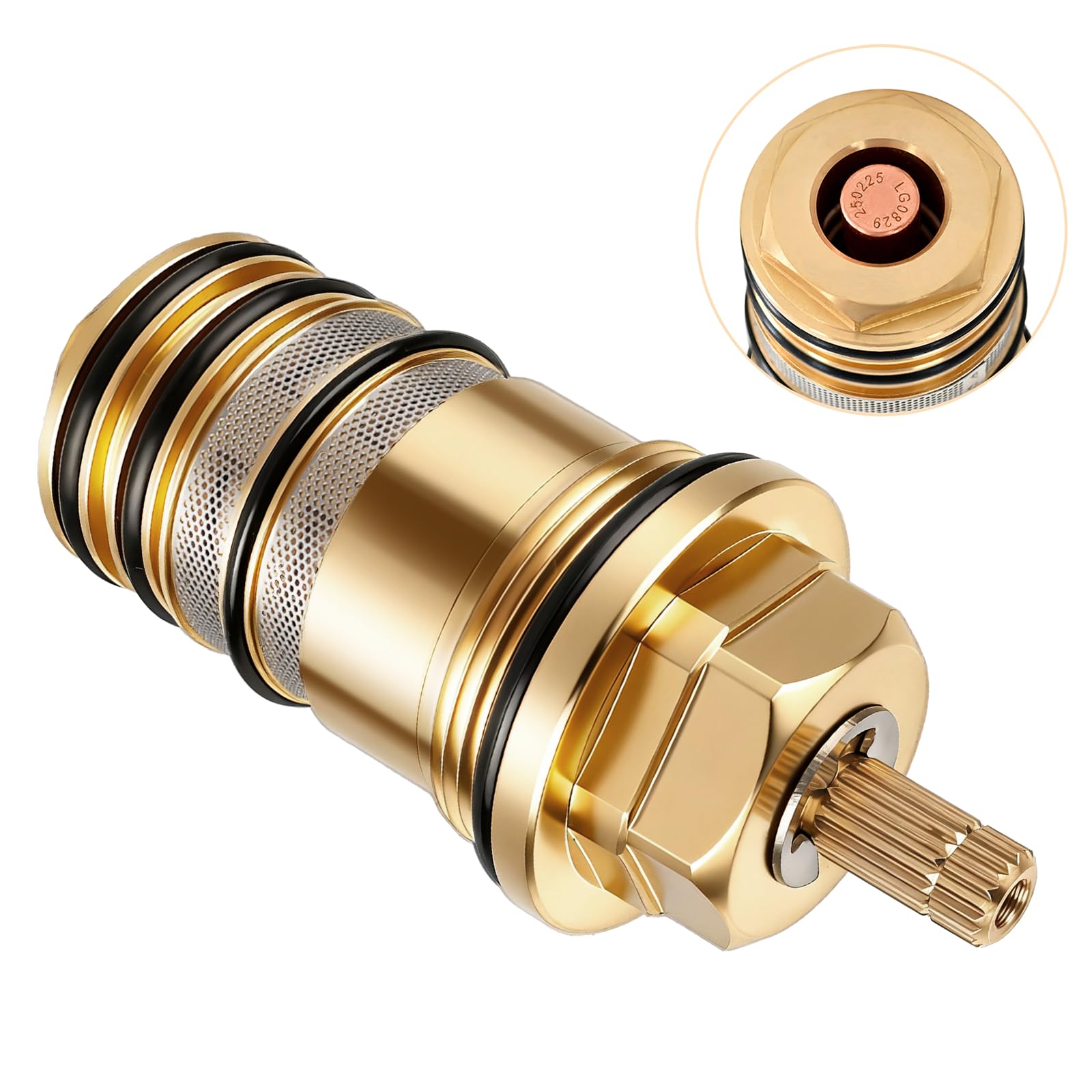 Rosarin 94282000 brass cartridge side view for stable shower temperature.