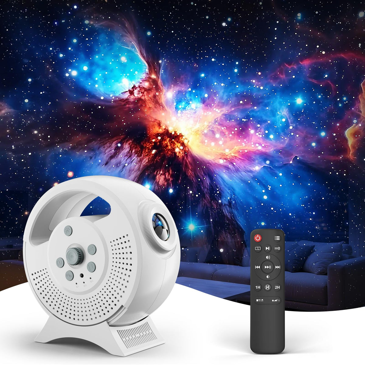 Rossetta 3D Galaxy Projector front view with immersive space visuals.