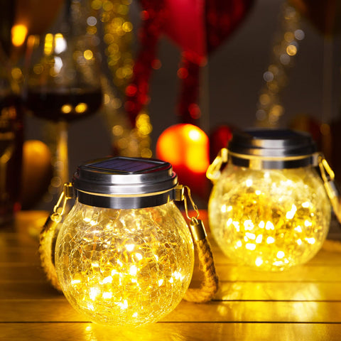 ROSHWEY solar lanterns outdoor crackle glass glow for backyard ambience