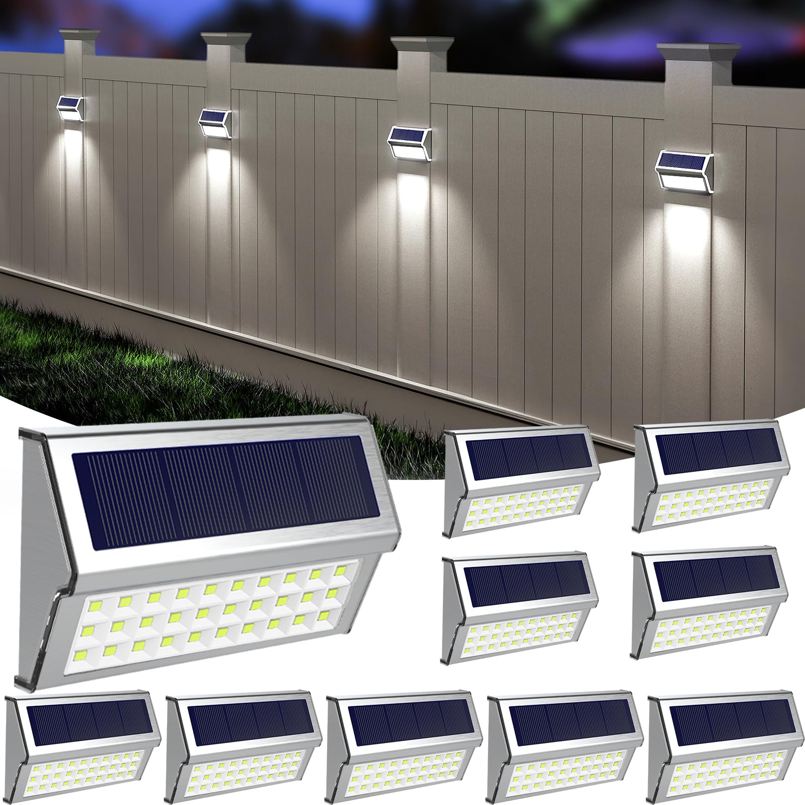 ROSHWEY solar lights outdoor fence lights illuminate fences with clear pathway visibility