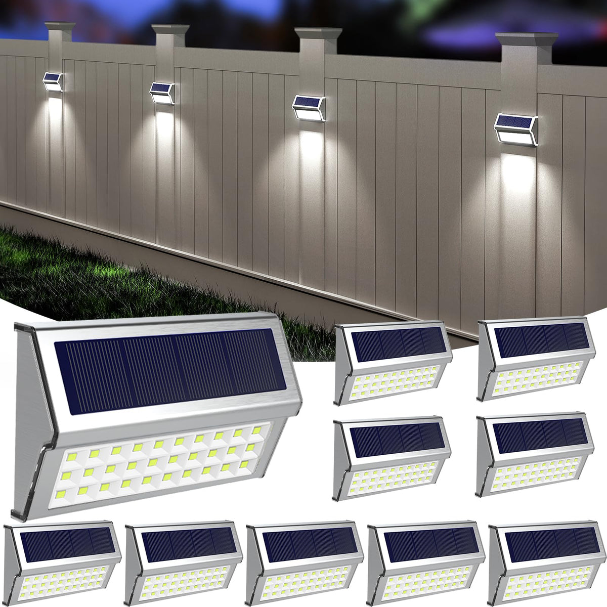 ROSHWEY solar lights outdoor fence lights illuminate fences with clear pathway visibility