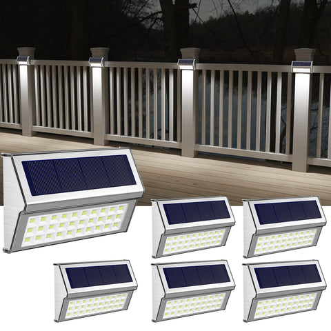 ROSHWEY solar lights outdoor 6-pack lighting walkways and steps at night.