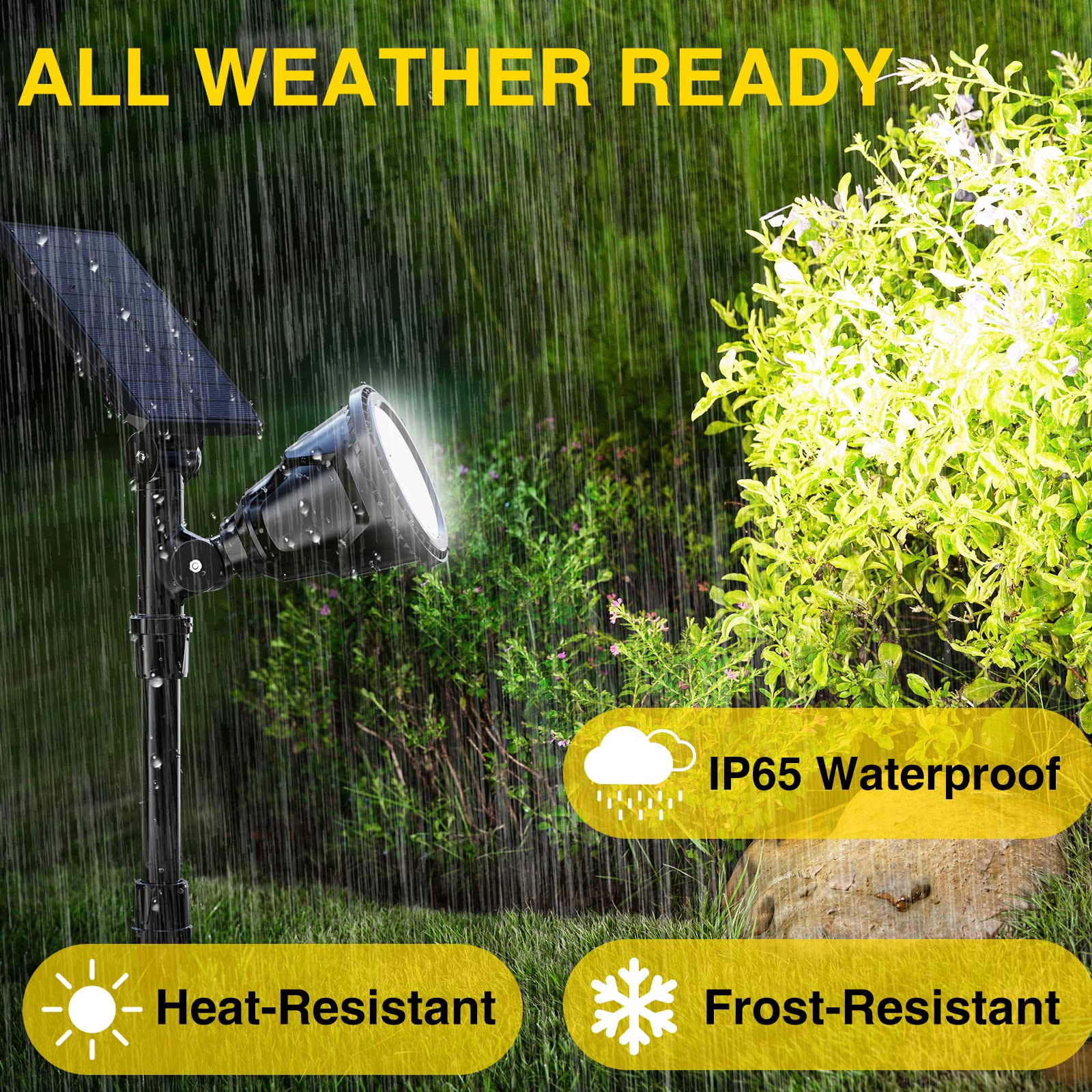 ROSHWEY easy-install solar lights with ground stakes for quick setup.