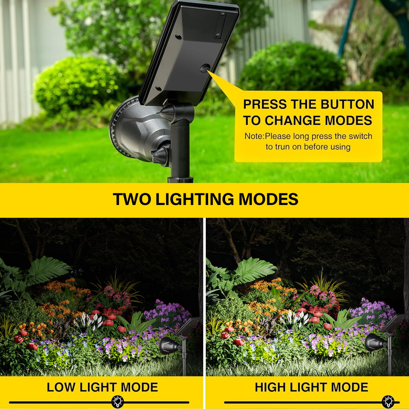 ROSHWEY IP65 waterproof solar spotlight stands up to rain and snow.