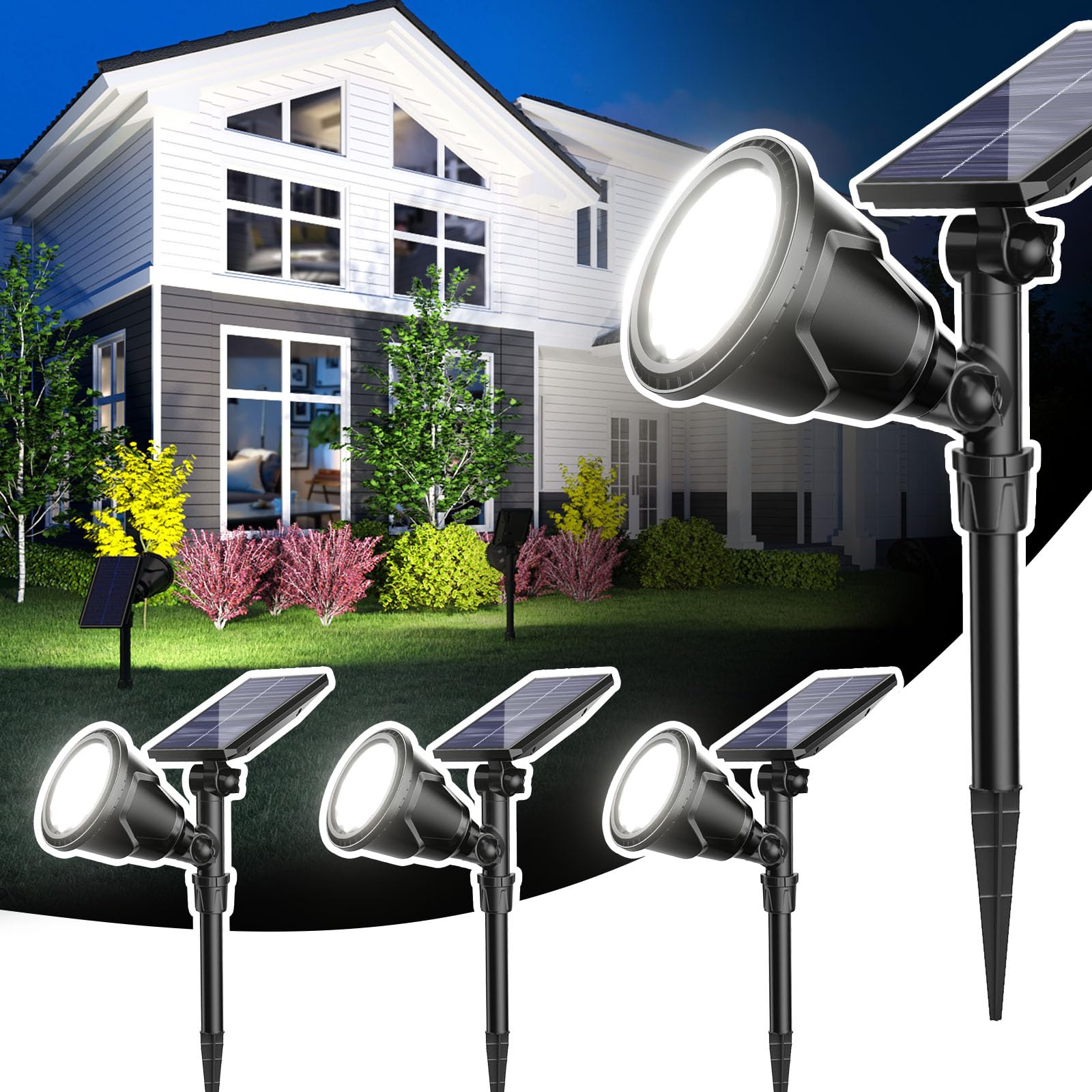 ROSHWEY solar outdoor spotlight on path for safe nighttime visibility.