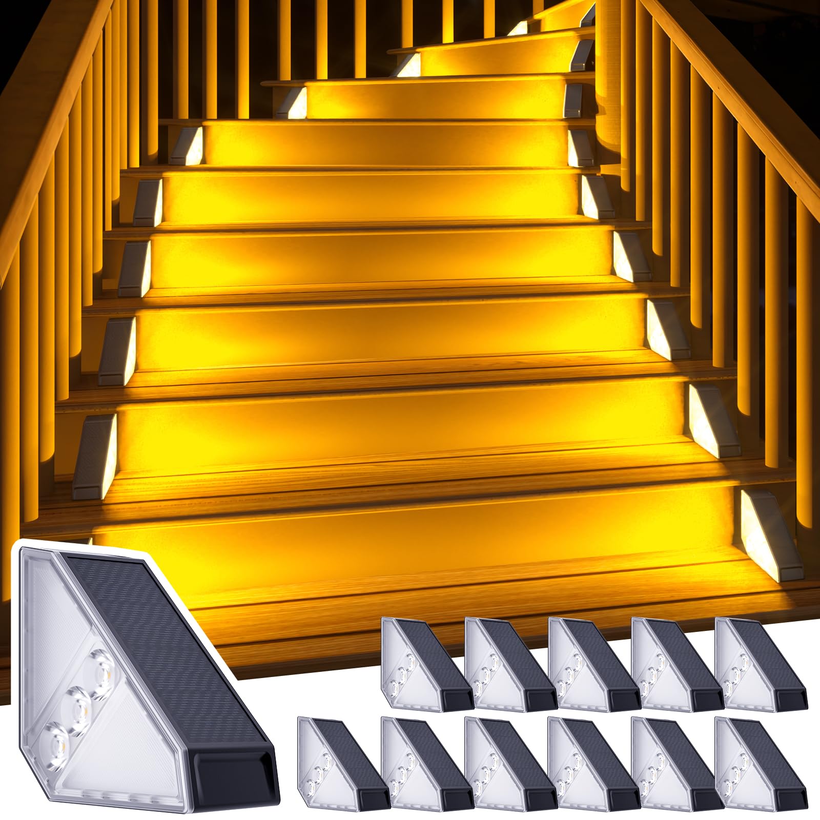 ROSHWEY triangle-design solar step lights illuminate stairs for safer nighttime navigation