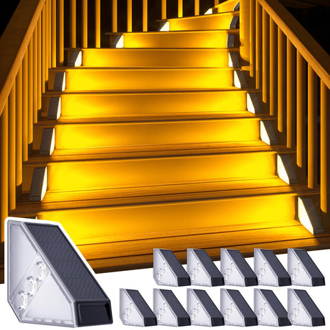 ROSHWEY triangle-design solar step lights illuminate stairs for safer nighttime navigation