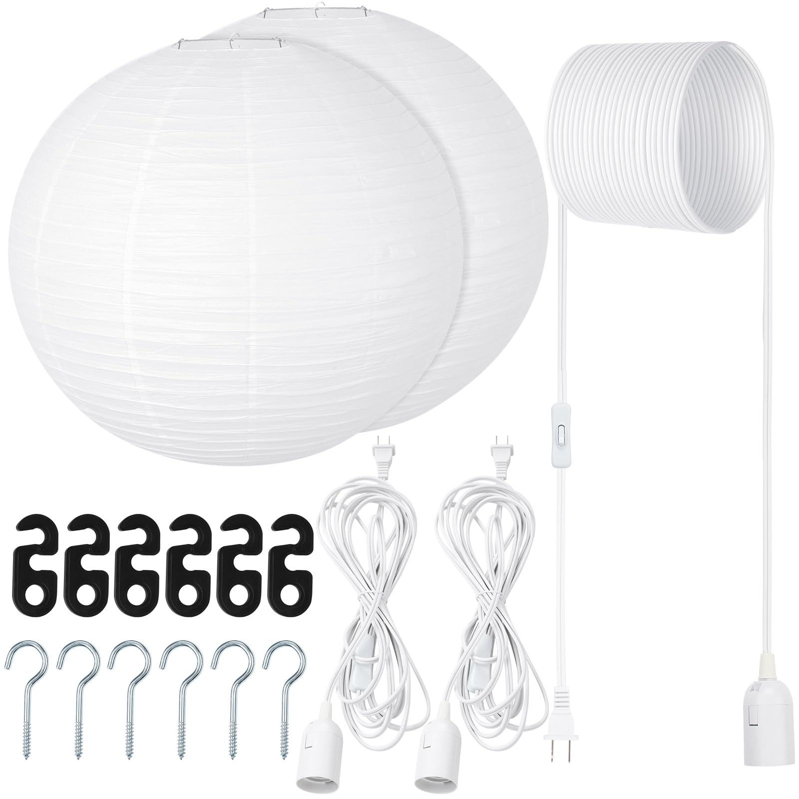 Rossesay 2-pack jumbo white paper lanterns, 16-inch diameter, ideal ambient lighting for events.