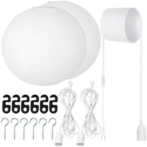 Rossesay 2-pack jumbo white paper lanterns, 16-inch diameter, ideal ambient lighting for events.