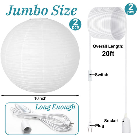 Rossesay lamp cords with switch, 20 ft, convenient control for indoor and outdoor lighting.