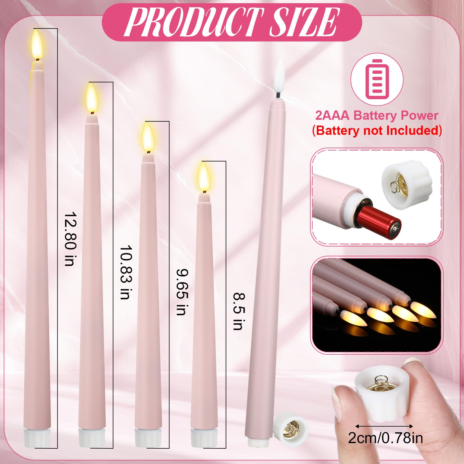 Rossesay flameless taper 9.69 inch candle for elegant dining lighting