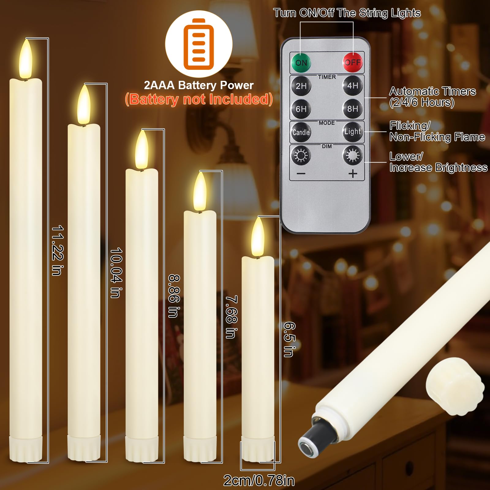 Rossesay 7-7 inch flameless taper candle with remote creates cozy dinners