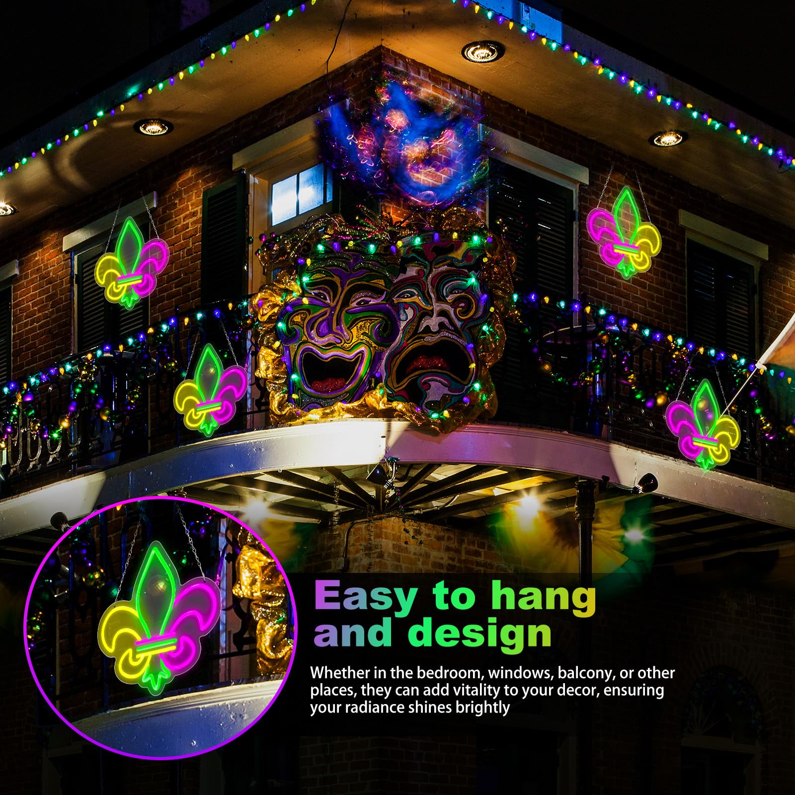 Rossesay versatile Mardi Gras decor with two hanging hooks included.