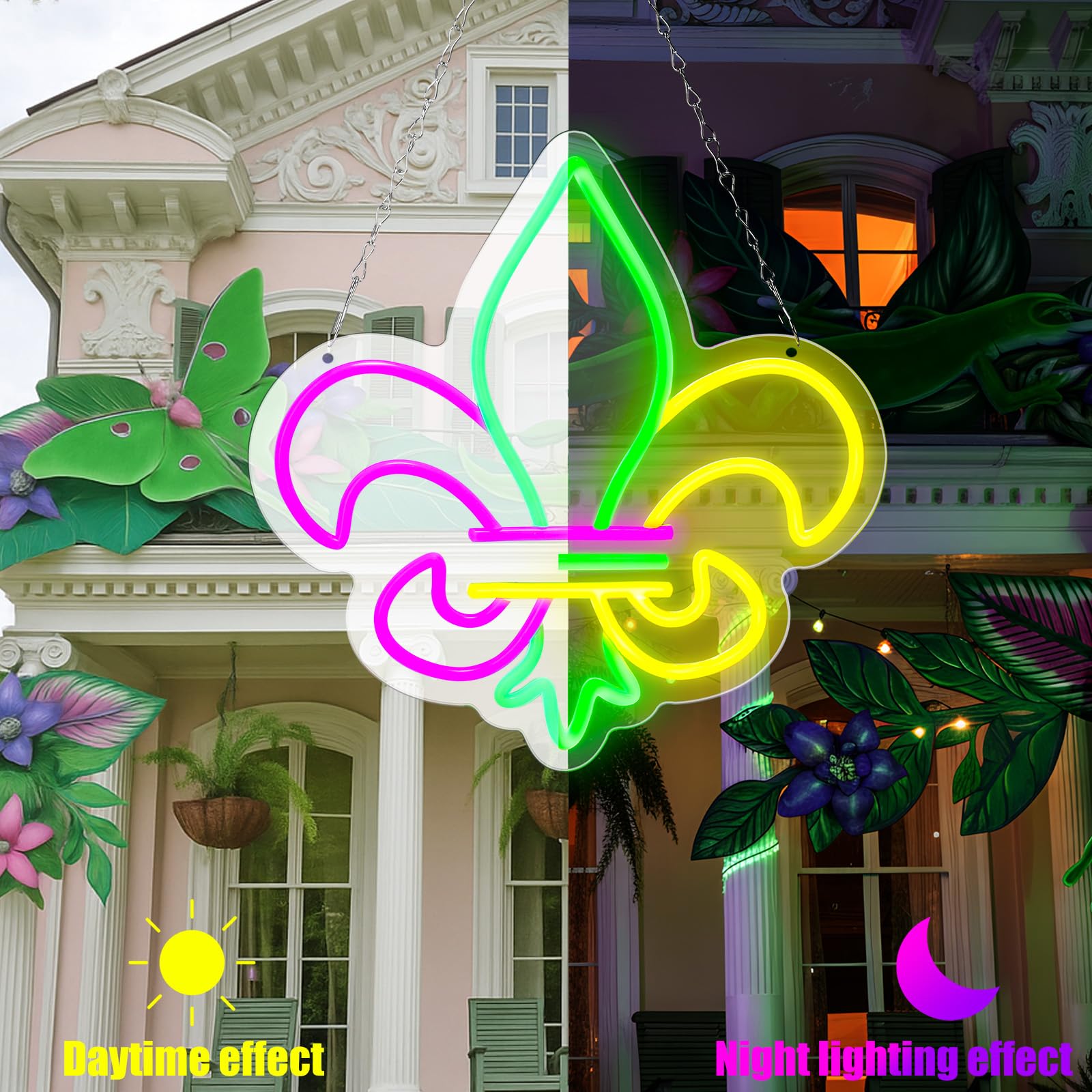 Rossesay Mardi Gras neon suitable for indoor and sheltered outdoor displays.