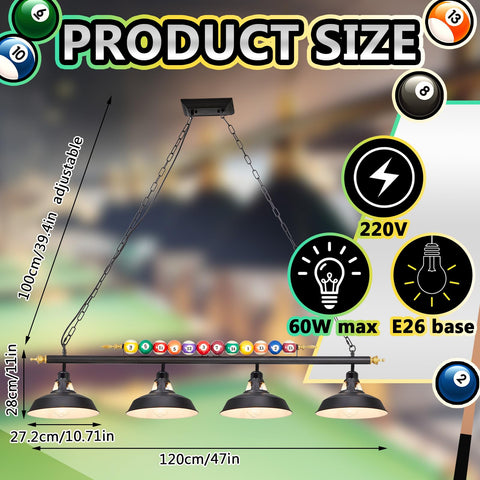 Rossesay pool table light with billiard ball glass accents adds stylish flair