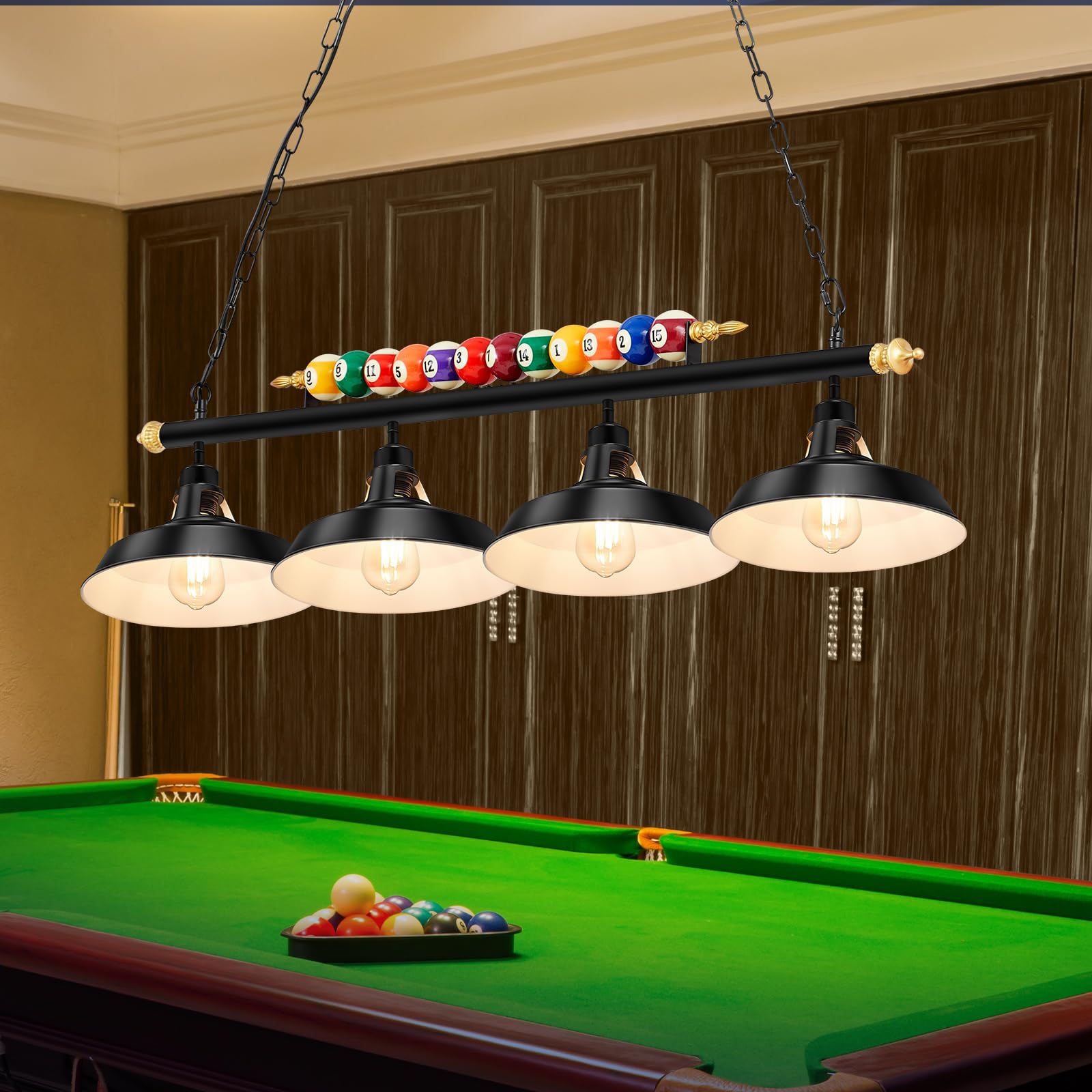 Rossesay pool table light with metal shades for durable game room ambiance