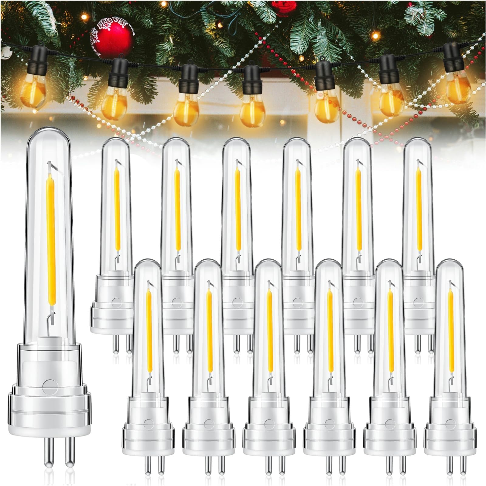 Rossesay S14 bulbs for outdoor string lights in waterproof housing, ideal for patio décor.