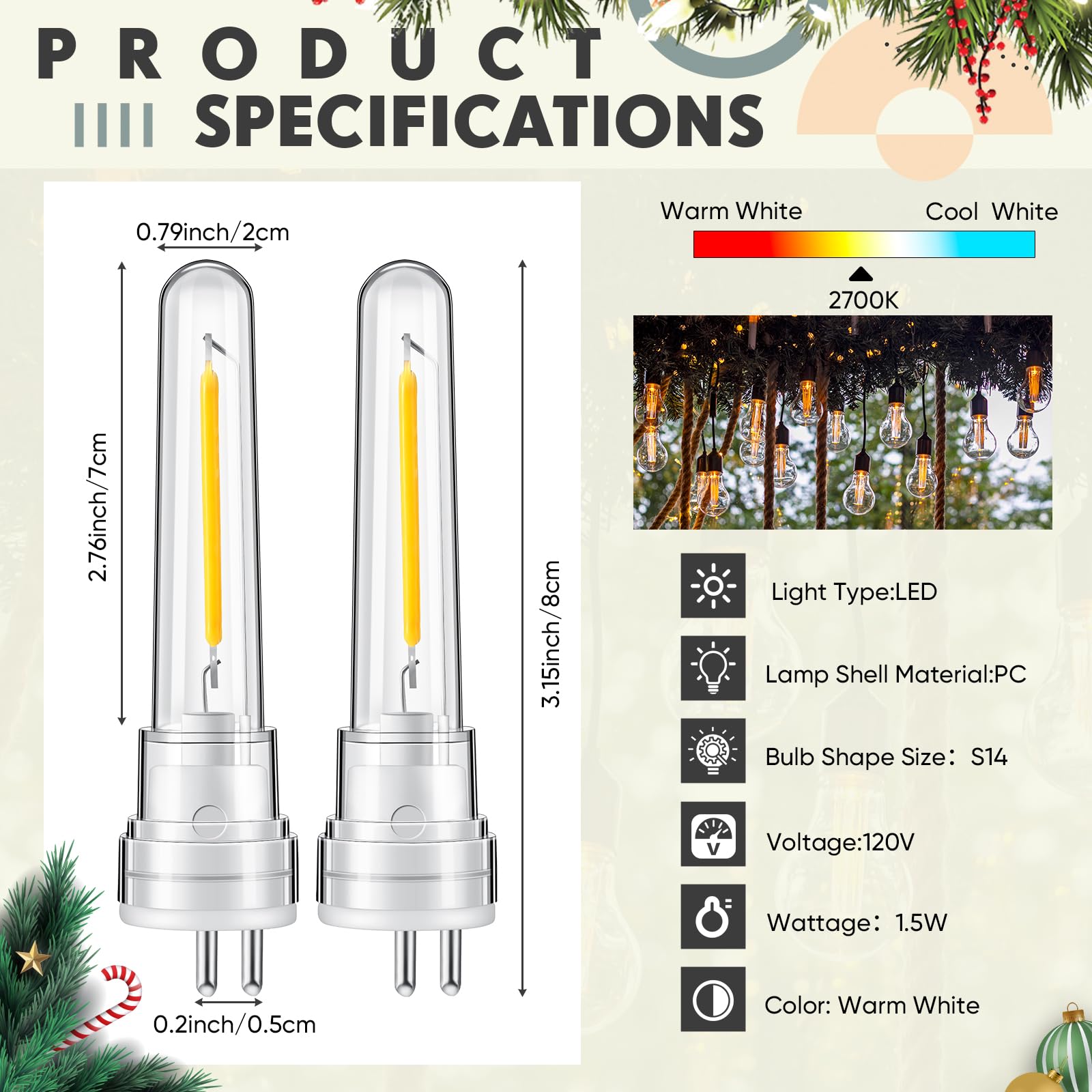 Rossesay S14 warm white 2700K bulb for cozy evenings on outdoor patios.