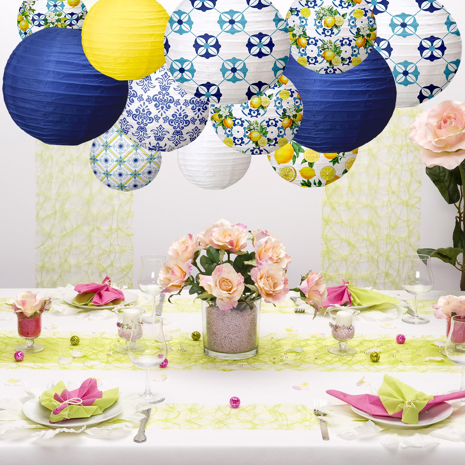 Rossesay wedding and baby shower decor with Capri lemon lanterns