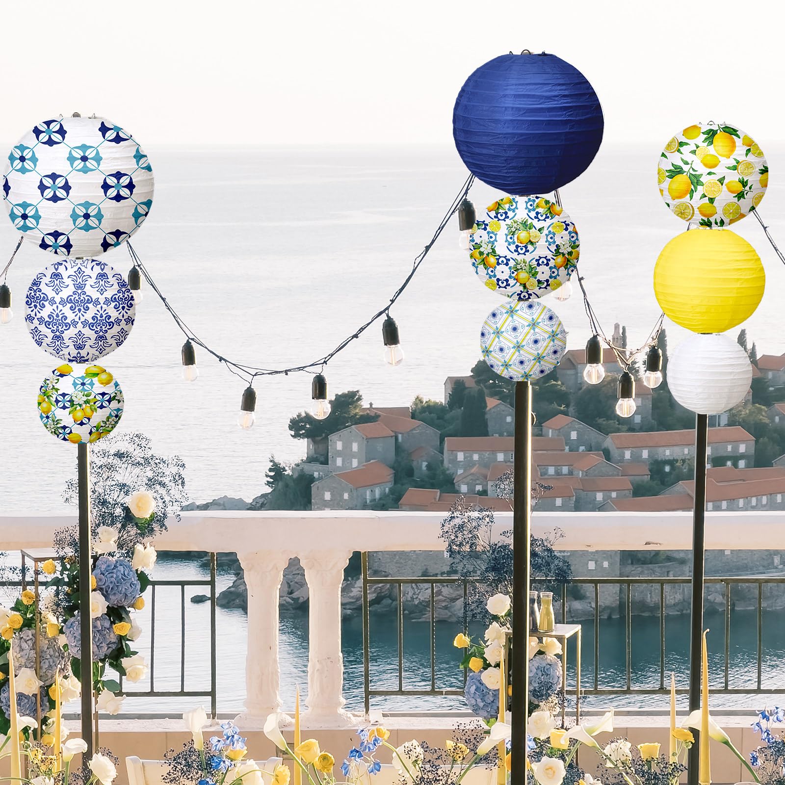 Rossesay yellow green white lemon-pattern lanterns brighten celebrations
