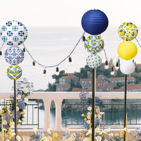 Rossesay yellow green white lemon-pattern lanterns brighten celebrations