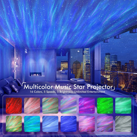 Rossetta Star Projector with dual lenses displaying northern lights and starry sky