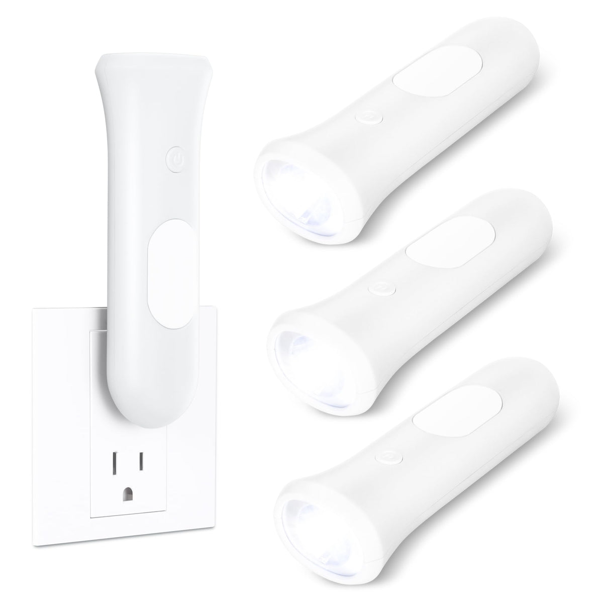 ROSEX 4-in-1 emergency lights for home outages plugged into a wall outlet providing instant illumination