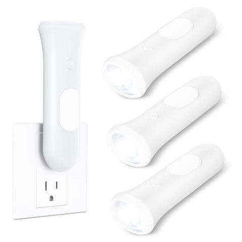 ROSEX 4-in-1 emergency lights for home outages plugged into a wall outlet providing instant illumination