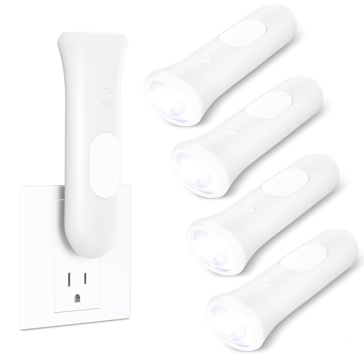 ROSSEX 4-in-1 emergency light in a wall outlet, ready during power outages.