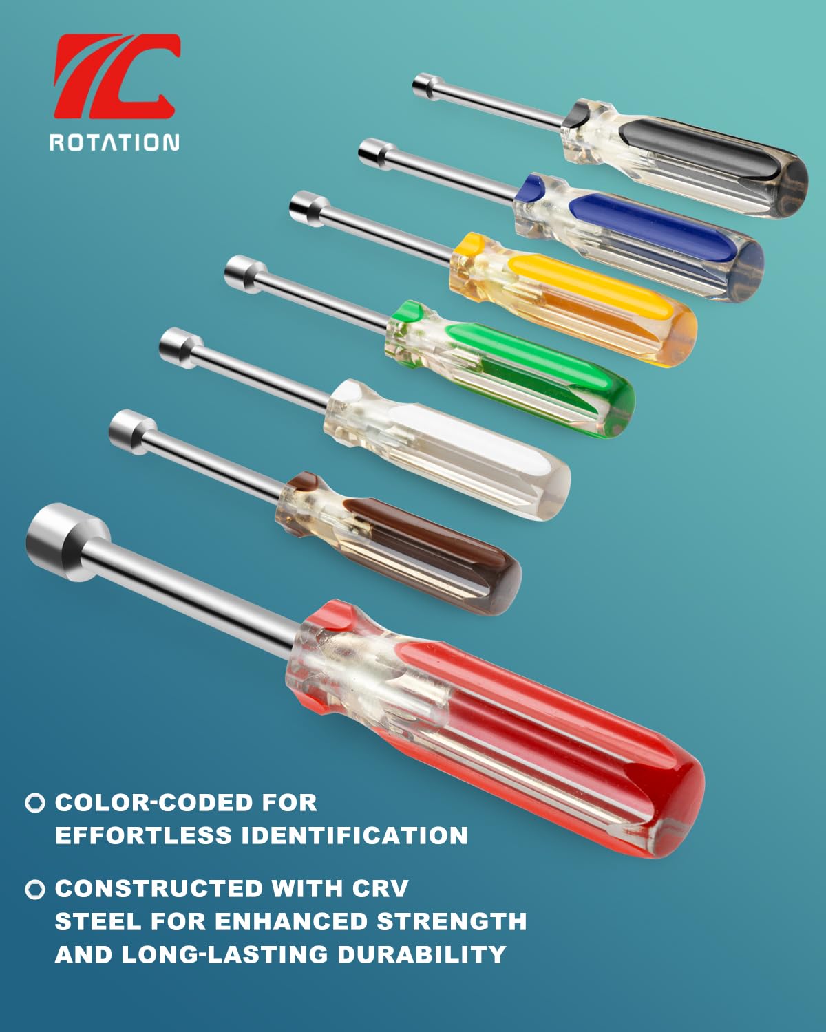ROTATION size identification via color coding speeds setup and reduces errors.
