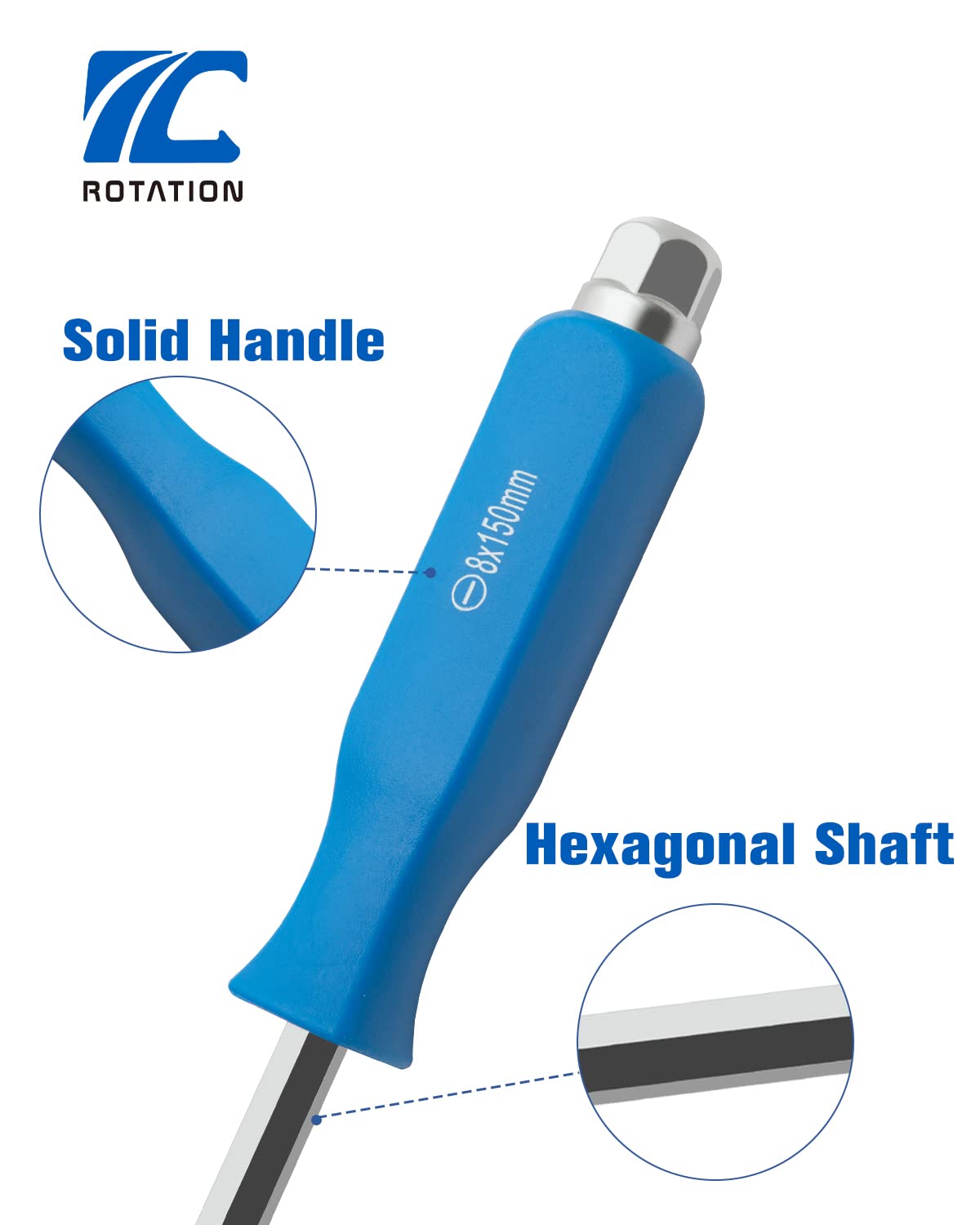 ROTATION chrome-vanadium steel shafts ensure durable, rust-resistant performance under tough conditions.