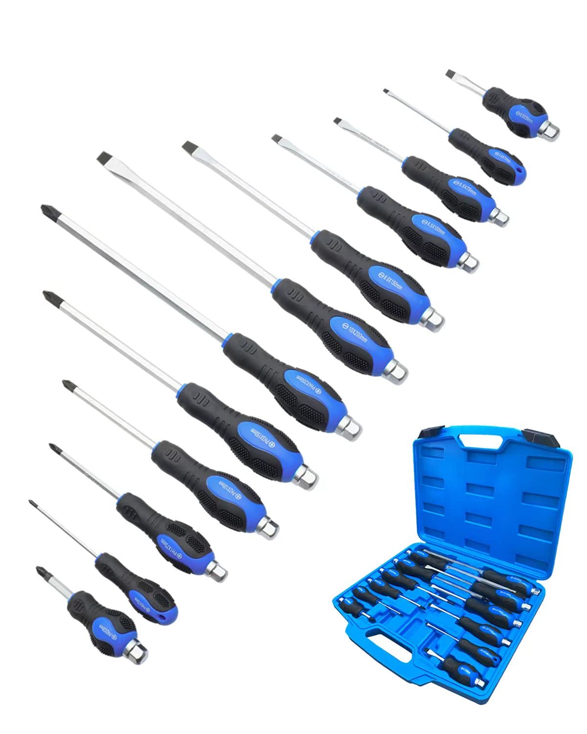 Rotation 12-piece screwdriver set with black tips for fast, secure fastening