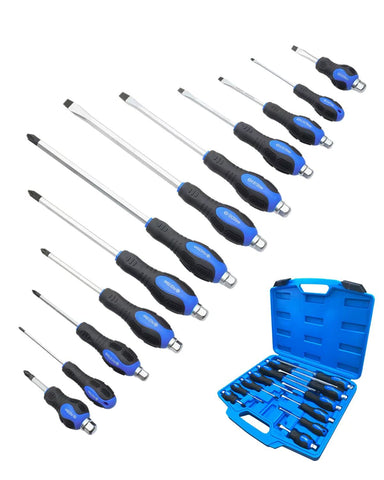 Rotation 12-piece screwdriver set with black tips for fast, secure fastening