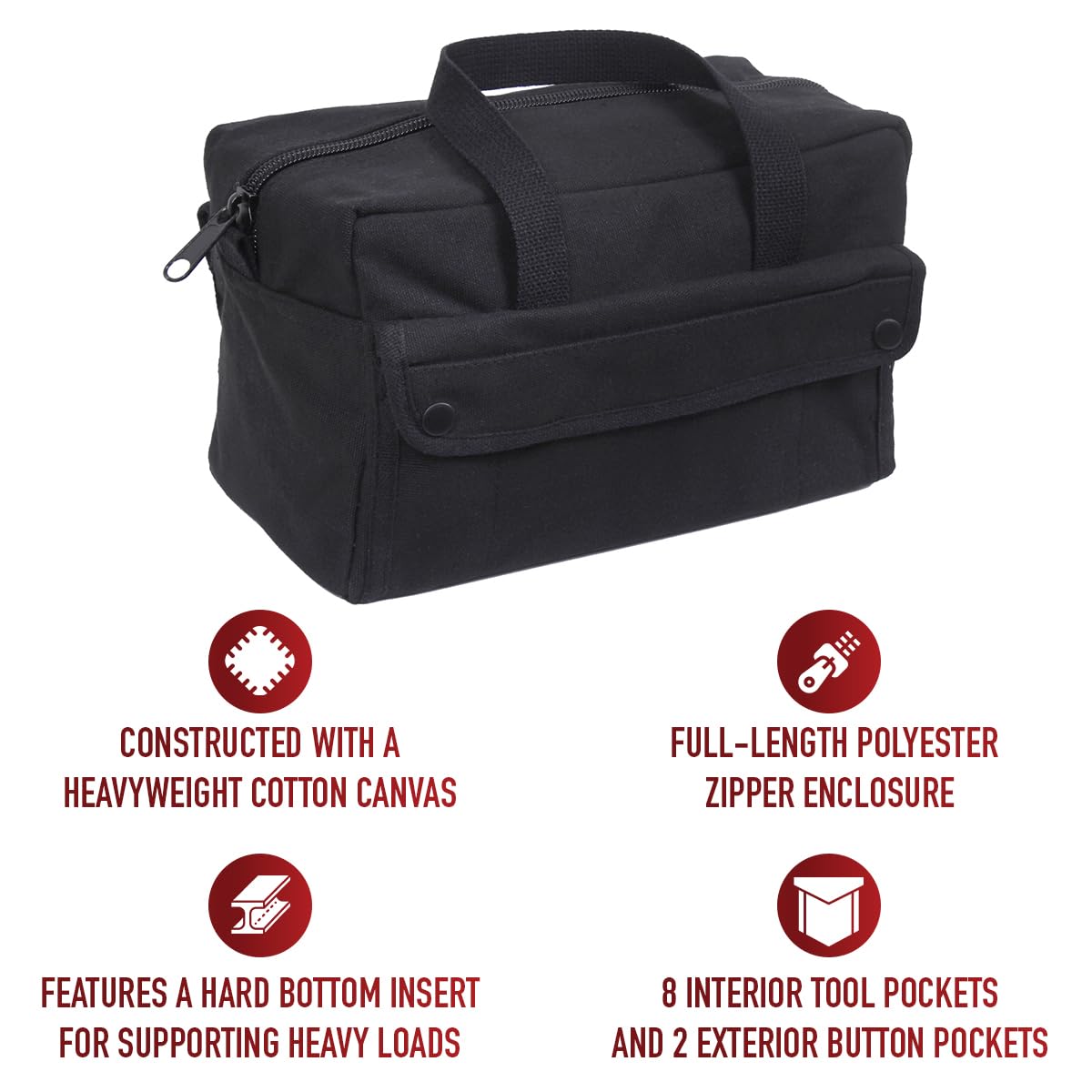 Rothco Mechanic's Tool Bag dual carry handles enable easy transport.
