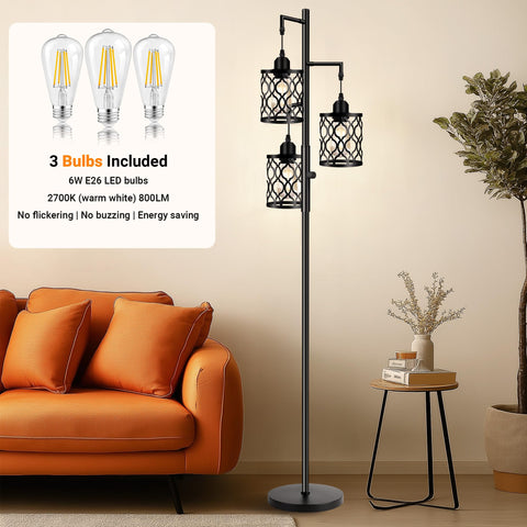 Three 6W LED bulbs provide 2000 lm warm light for cozy evenings.
