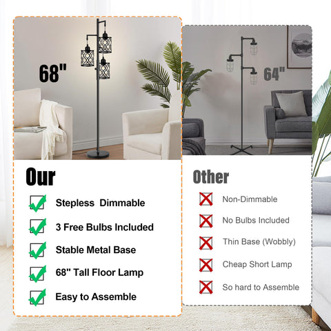 Sturdy metal base keeps the lamp stable on carpets.