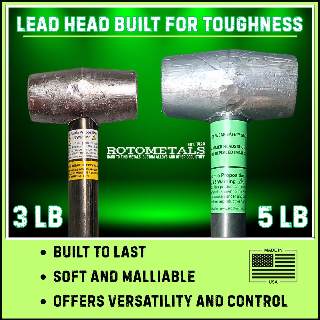 RotoMetals 5lb lead hammer side view showing compact, durable design.
