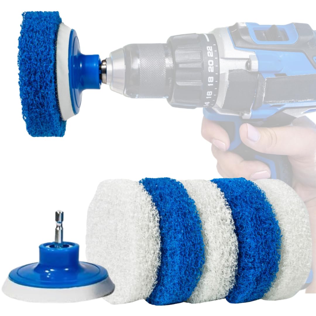 RotoScrub 7-Pack Drill Brush Kit in action for rapid bathroom cleaning.