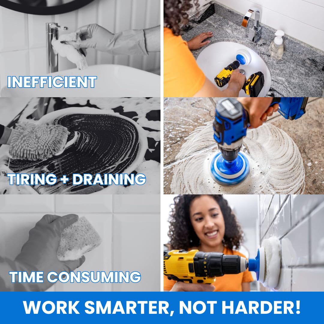 RotoScrub bathroom cleaning in progress on shower surfaces.