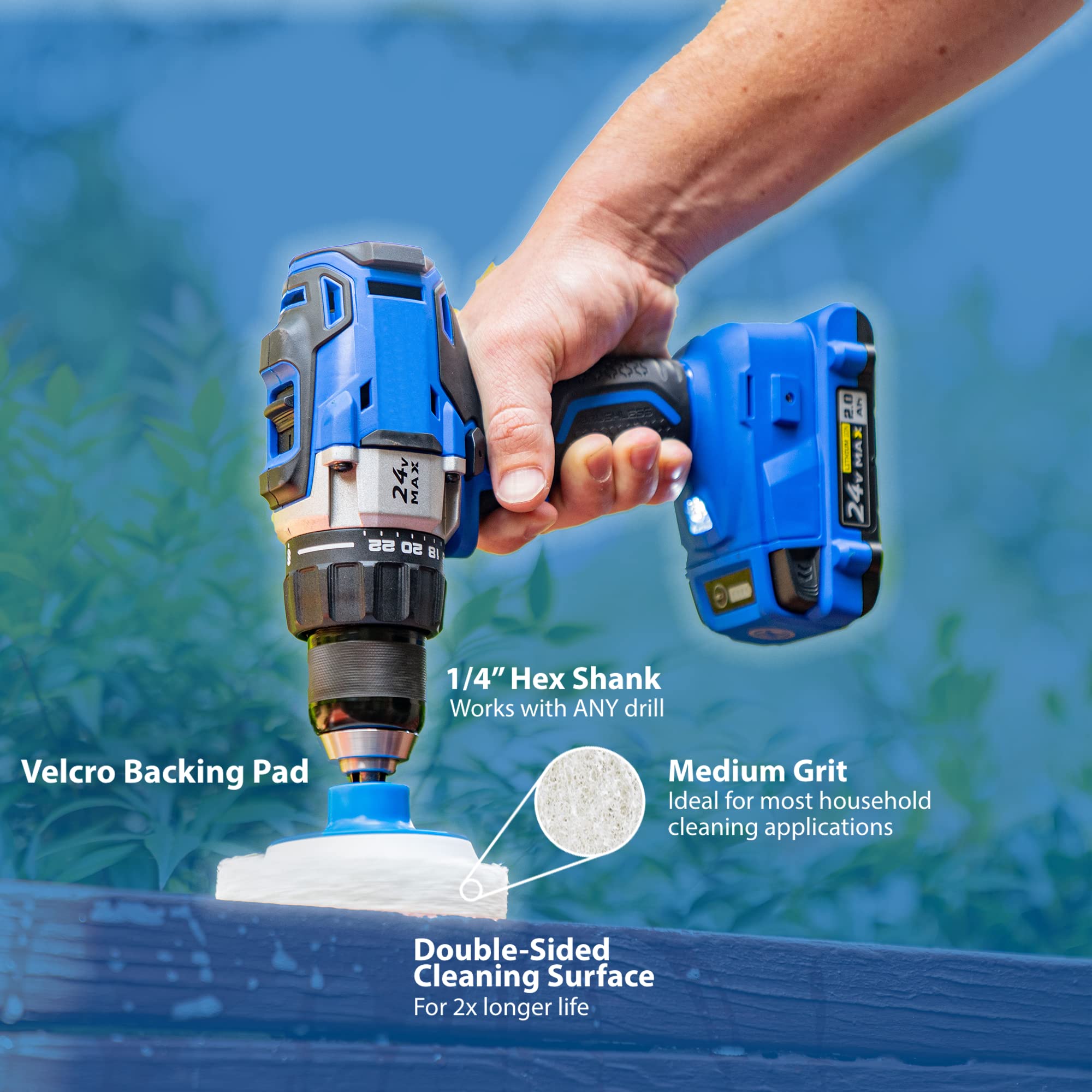 RotoScrub two-sided pads provide double cleaning life.