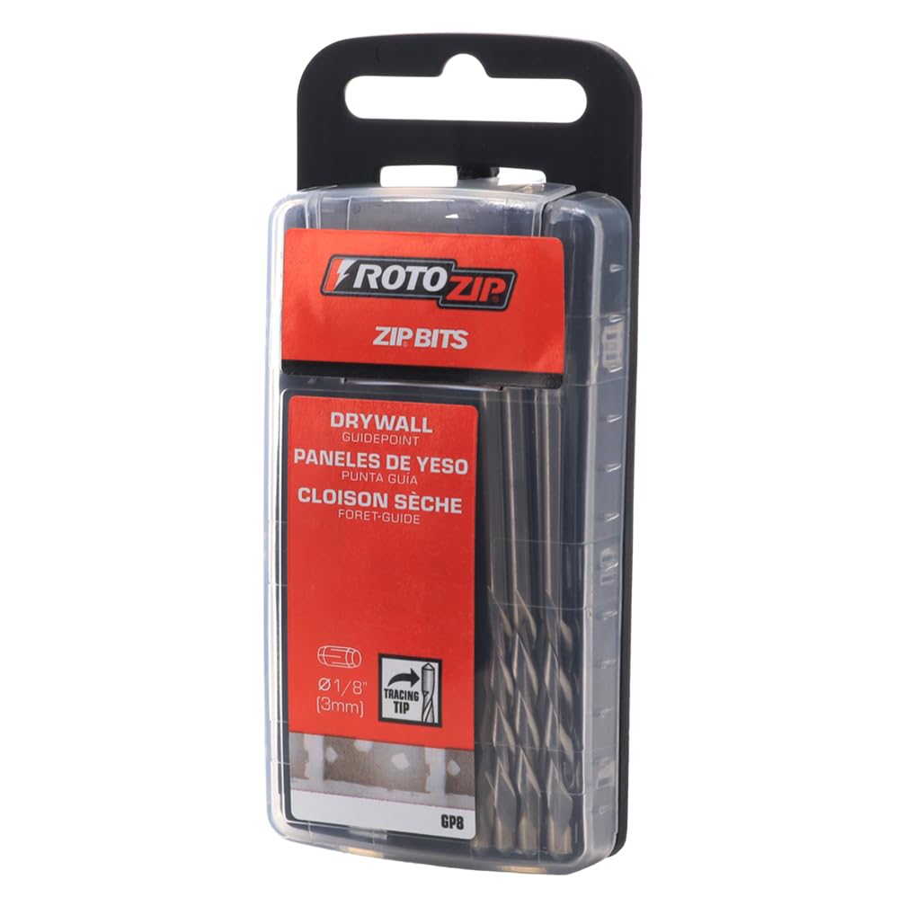 RotoZip 1/8-inch guide-point bit ready for clean drywall cuts