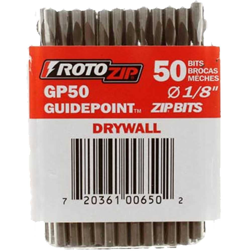 RotoZip GP50 guidepoint drywall bits set for precise outlet and can light cuts.