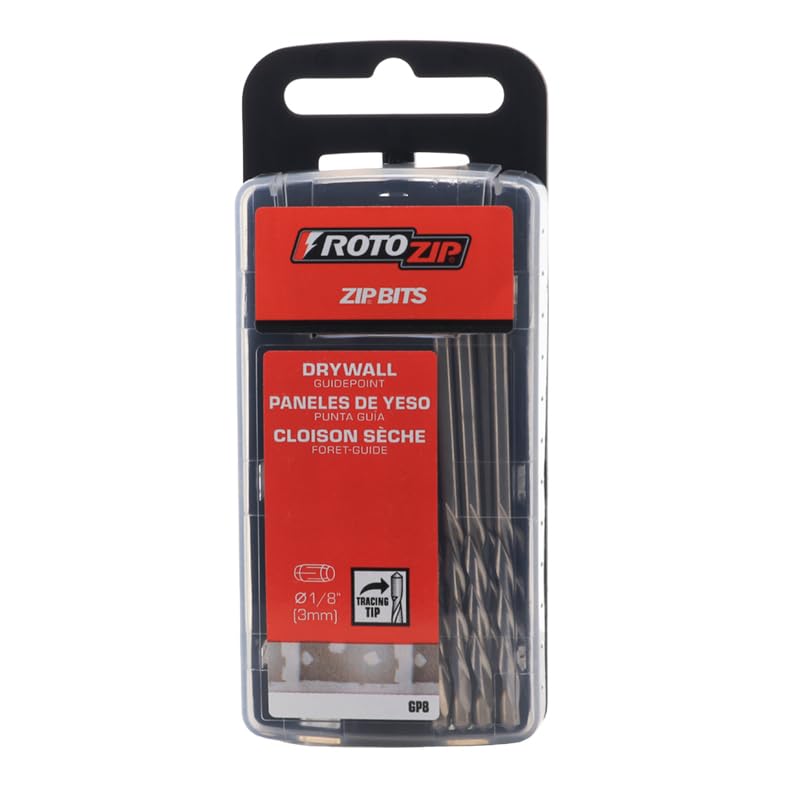 RotoZip drywall bits stored in a plastic dispenser case