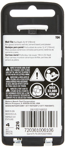 Four-pack TC4 bits for tiles and plaster cutting.