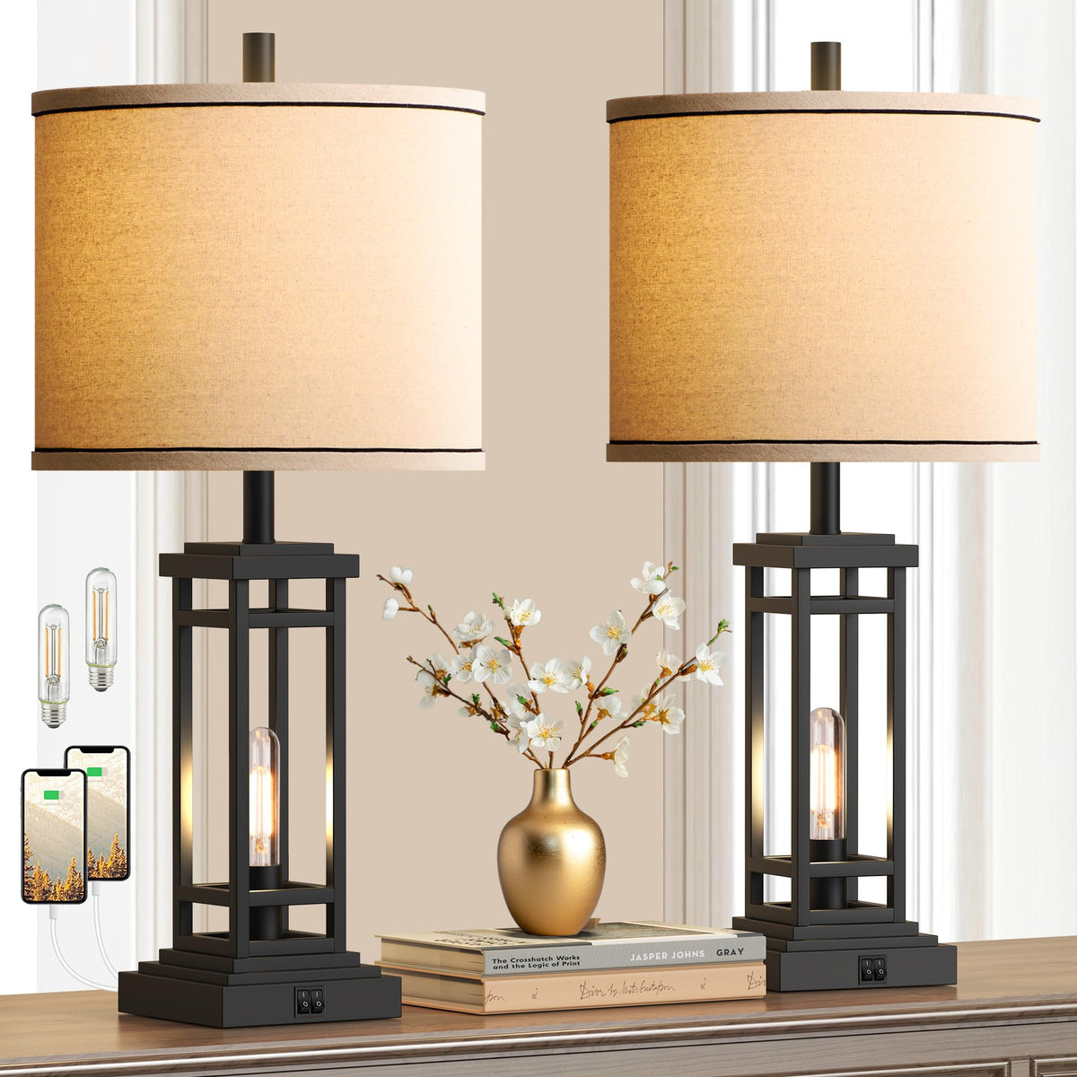 ROTTOGOON lamp base with USB ports for convenient bedside charging
