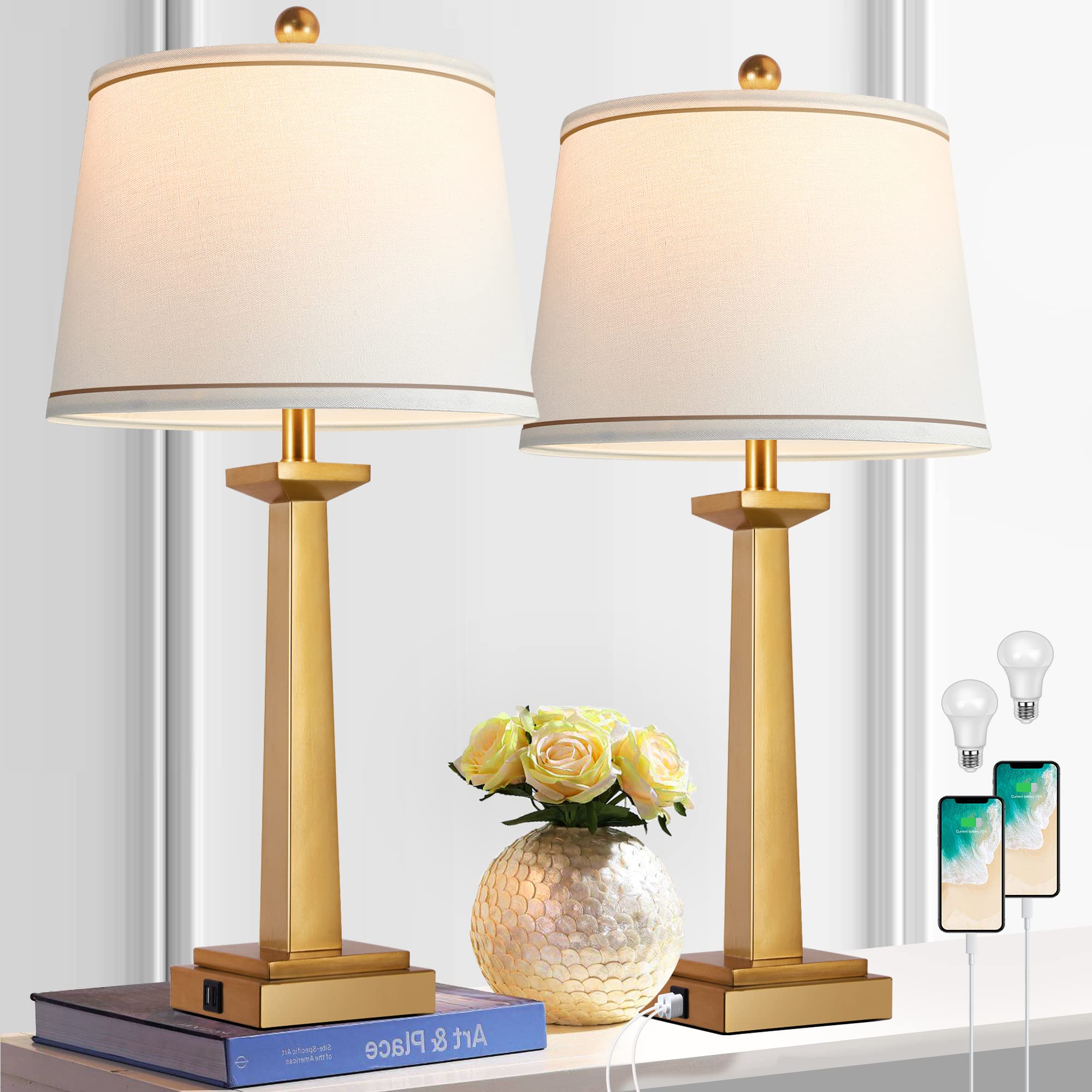ROTTOGOON 29-inch gold table lamp base with resin brass finish for a contemporary living room