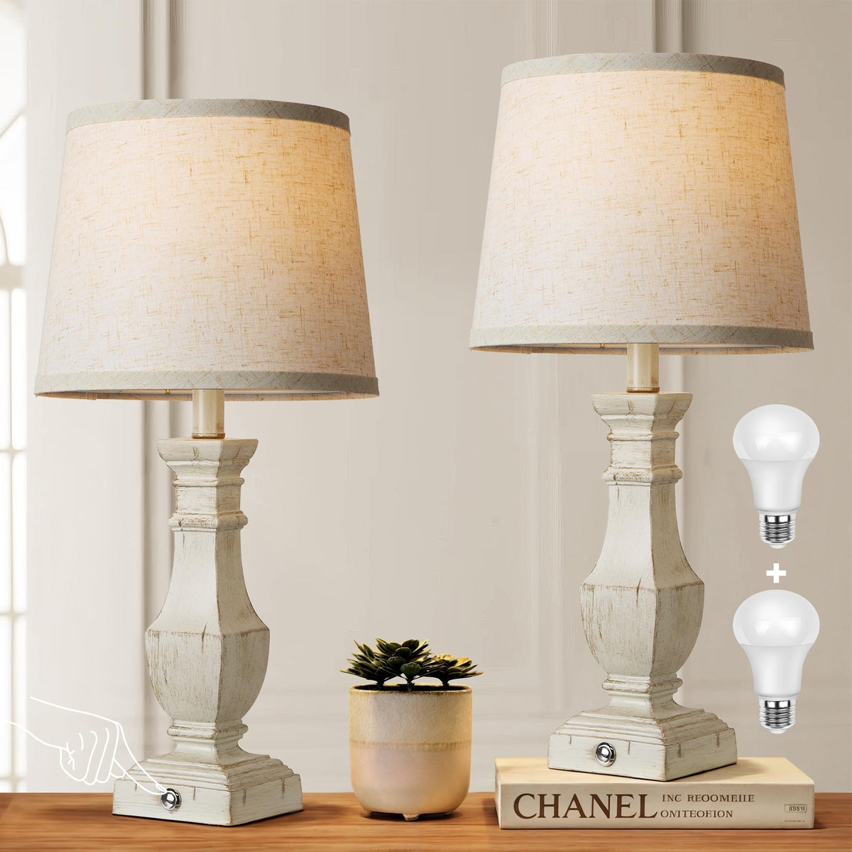 ROTTOGOON dimmable table lamps pair for living room ambiance and reading.